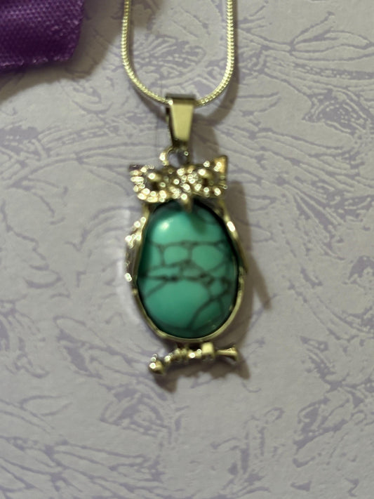 Stone and Silver Owl Pendants Natural Gemstone Necklace with 925 Silver Snake Chain Silver Plated Accents Gift for Animal Jewelry Lovers