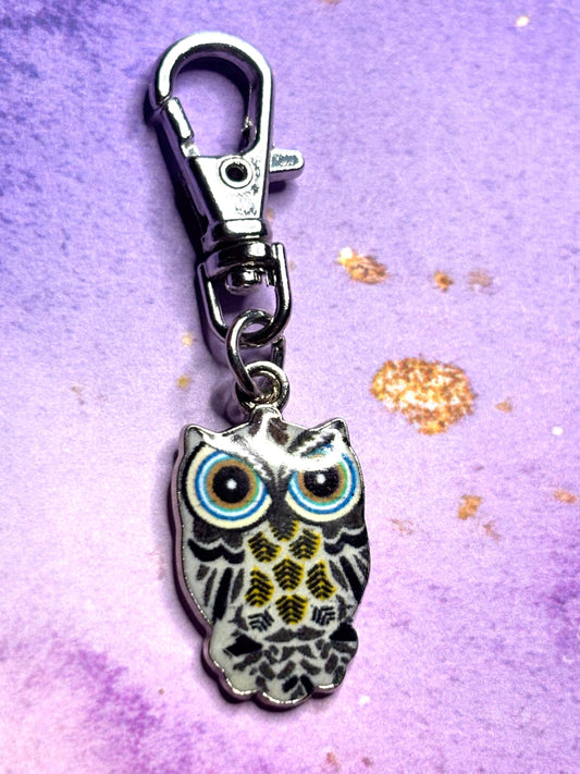 Unique Owl Purse Charm Enamel Owl Bag Charm Cute Owl Keychain Zipper Pull Colorful Owl Gift Gold Lobster Clasp Wild Life Lovers Bird Gifts