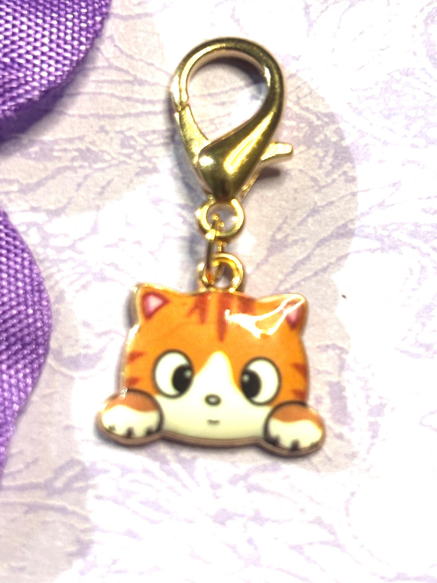 Cute Cat Face Purse Charm Bag Charm Bookbag Charm with Gold Plated Back and Lobster Claw Clasp in Five Fun Color Options