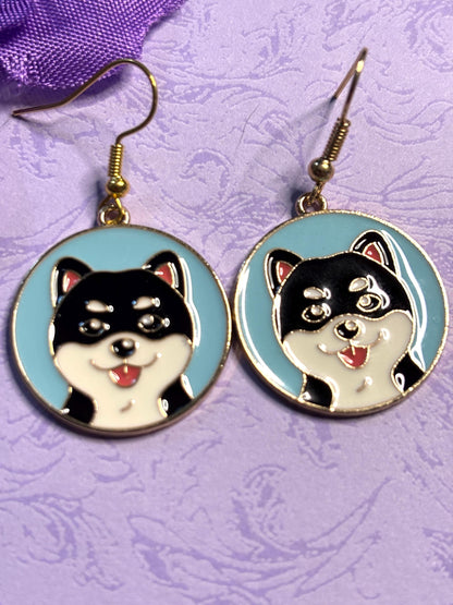 Round Dog Earrings with Vivid Enamel Colors Gold Plated Backs and Hypoallergenic Hooks Featuring Huskies Poodles Doodles and More