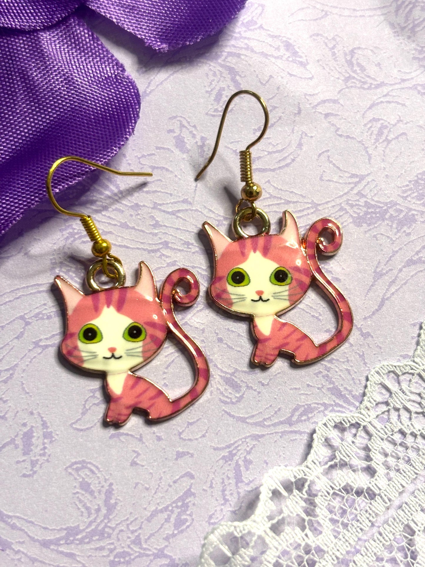 Cute Cat Earrings Enamel Cat Jewelry Silver Plated Lightweight Hypoallergenic Hooks Adorable Gift for Cat Lovers in Fun Color Options