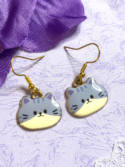 Cute Cat Face Earrings Enamel Cat Jewelry Gold Plated Lightweight Hypoallergenic Hooks Adorable Gift for Cat Lovers in Fun Colors