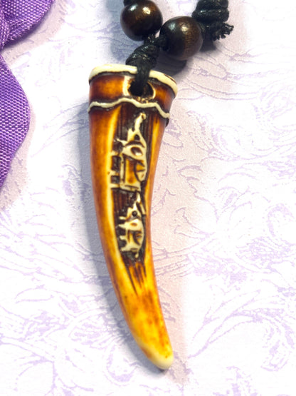 Statement Faux Ivory Elephant Pendant Necklace Adjustable Leather Cord Tribal Style Elephant Jewelry Bold Boho Animal Necklace for Her