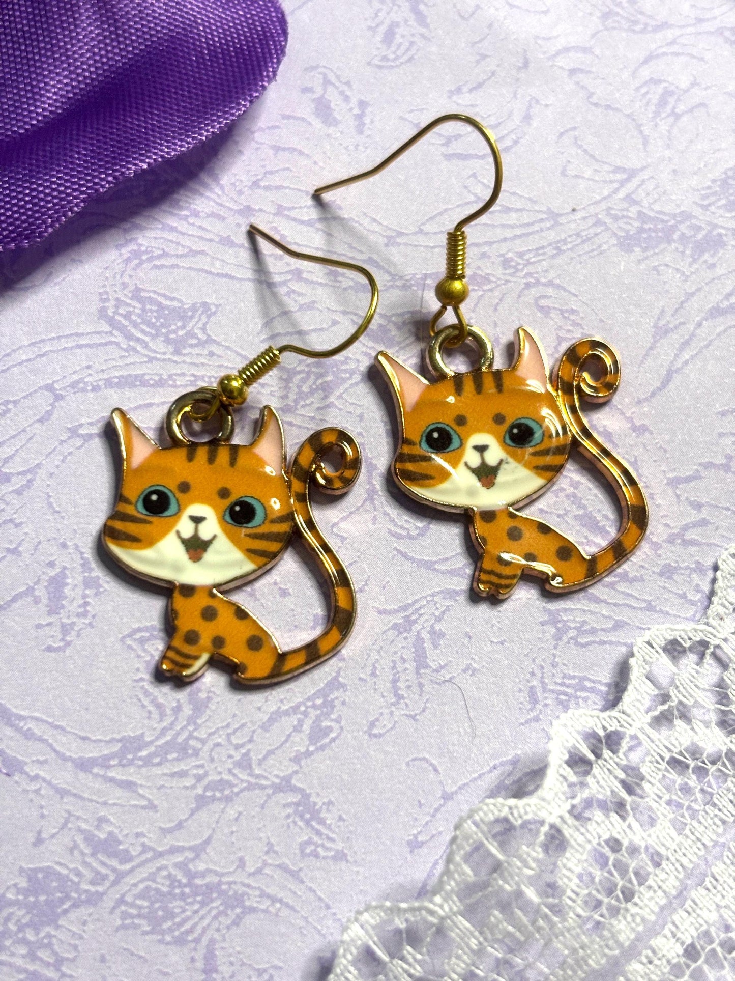 Cute Cat Earrings Enamel Cat Jewelry Silver Plated Lightweight Hypoallergenic Hooks Adorable Gift for Cat Lovers in Fun Color Options
