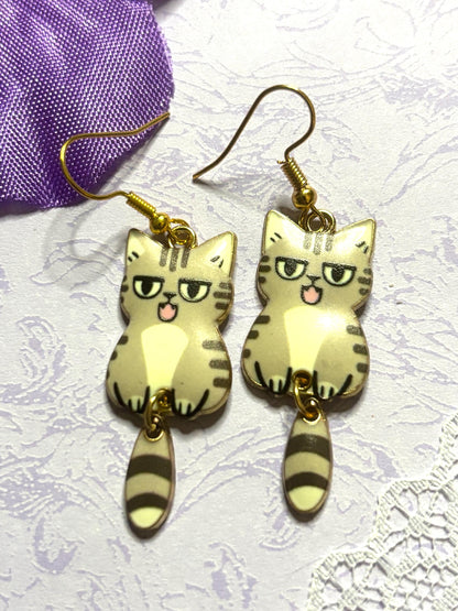 Dangly Tail Cat Earrings Enamel Cat Jewelry with Gold Plating Lightweight Hypoallergenic Hooks Cute Cat Lover Gift in Multiple Colors