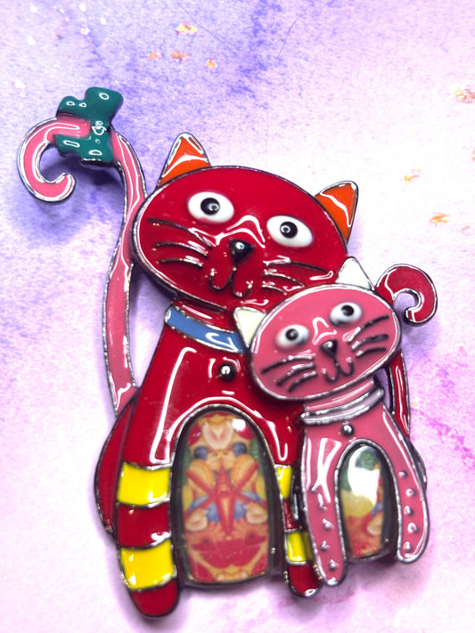 Two Cat Broaches Pins Colorful Baked Enamel Kitty Jewelry Adorable Double Cat Broach Cute Feline Accessories in 7 Bright Enamel Options