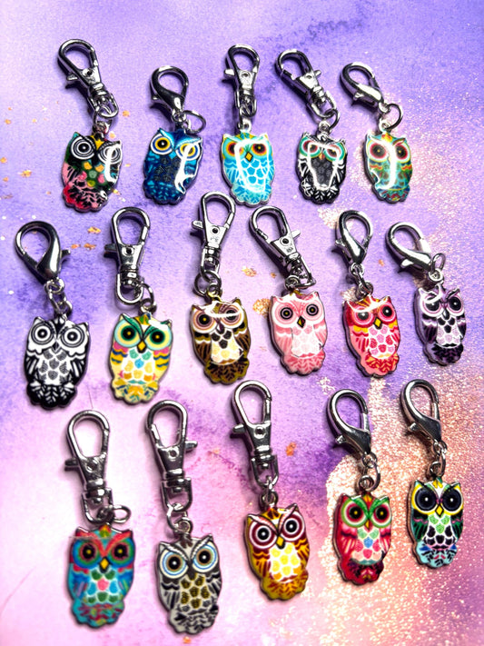 Unique Owl Purse Charm Enamel Owl Bag Charm Cute Owl Keychain Zipper Pull Colorful Owl Gift Gold Lobster Clasp Wild Life Lovers Bird Gifts