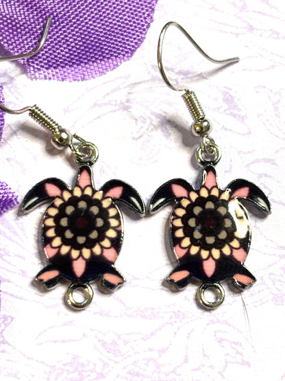 Colorful Turtle Earrings with Vivid Enamel Colors Silver Backs and Hypoallergenic Hooks in Seven Fun and Bright Color Options