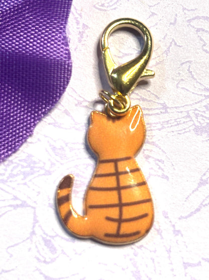 Floral Cat Purse Charm Bag Charm Bookbag Charm Zipper Pull Gold Cat Clip Cute Cat Lover Gift Calico Tabby Floral Cat Accessory