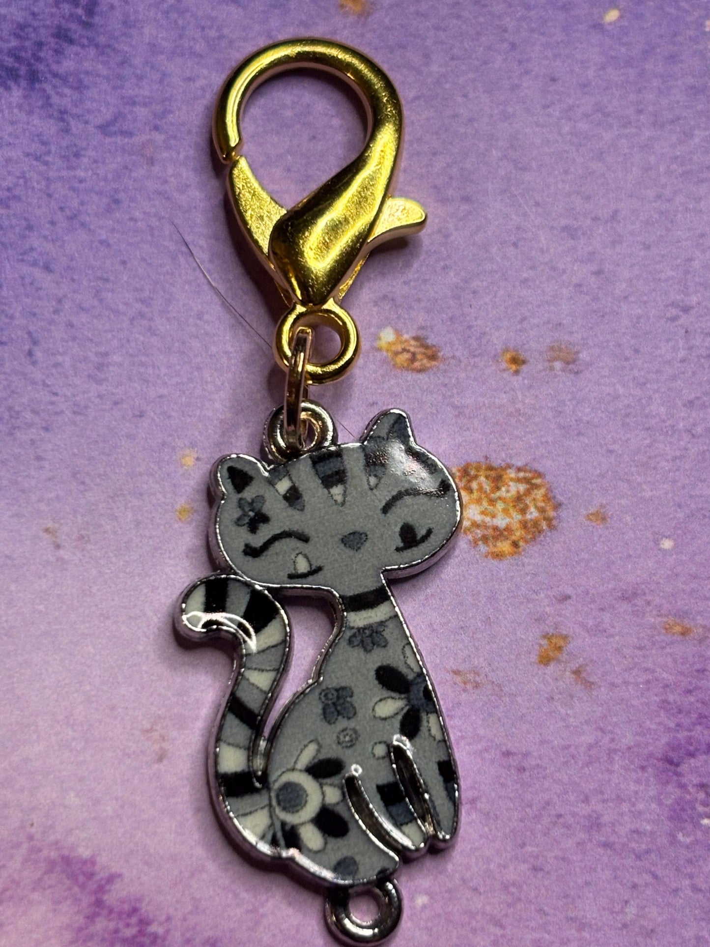 Sassy Cat Purse Charm Enamel Cat Bag Charm Kitty Keychain Zipper Pull Colorful Cat Gift Gold Lobster Clasp Cute Fun Accessory Cat Lovers