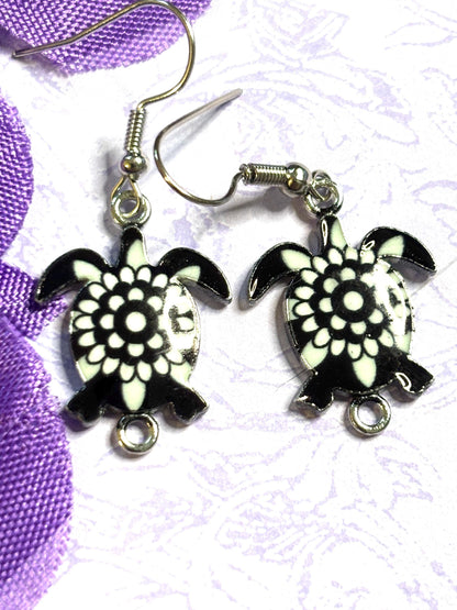Colorful Turtle Earrings with Vivid Enamel Colors Silver Backs and Hypoallergenic Hooks in Seven Fun and Bright Color Options