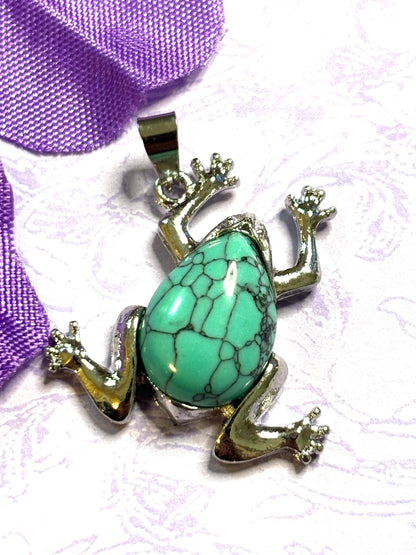 Natural Stone Frog Pendant Necklaces with Silver Accents and 925 Silver Chain in Six Gemstone Color Options Nature Lover Jewelry