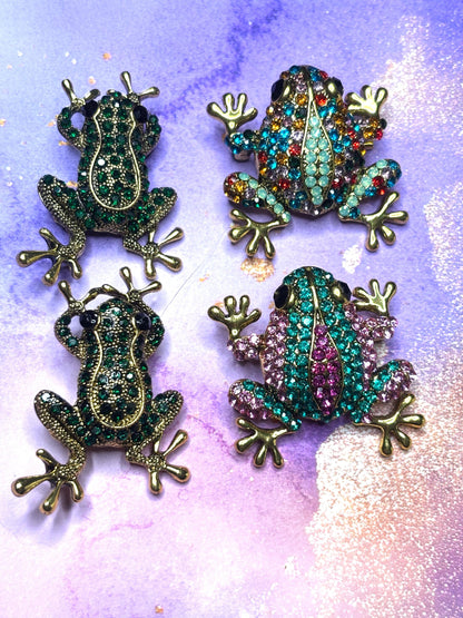 Rhinestone Frog Broaches Pins Sparkling Frog Jewelry Colorful Black and Green Gem Frog Broach Cute Animal Pins for Women