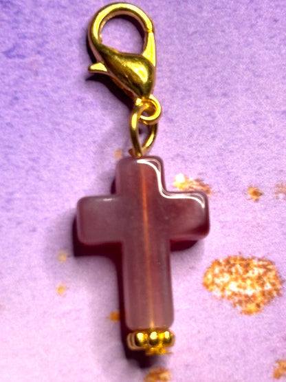 Cross Purse Charm Gemstone Cross Bag Charm Religious Keychain Zipper Pull Colorful Faith Gift Spiritual Accessory Christian gift for her