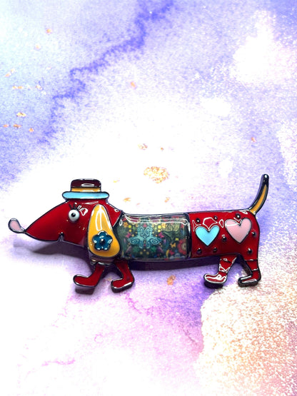 Cute Dachshund Broaches Pins Colorful Wiener Dog Jewelry Fun Green Red and Purple Dachshund Broach Adorable Dog Pins for Women