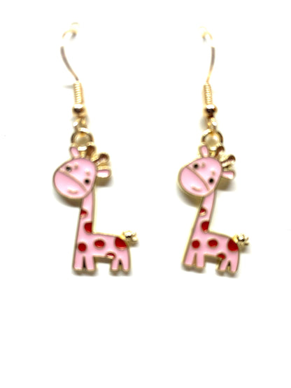 Colorful Giraffe Earrings, Giraffe Earrings, Animal Earrings, Giraffe Jewelry, Animal Lovers Jewelry, Enamel and Gold Giraffe Earrings