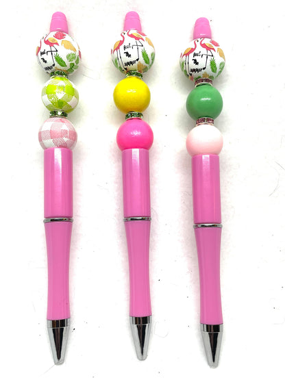 Flamingo Beaded Pens, Fun Flamingo Pens, Flamingo Lover's Pens, Free Refills, Black Ink, My Katz Designs