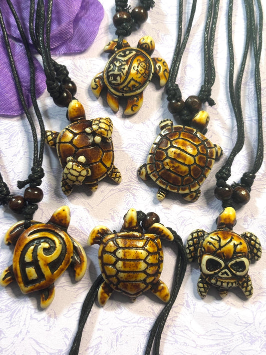 Statement Faux Ivory Turtle Pendant Necklace Adjustable Leather Cord Tribal Style Turtle Jewelry Unique Boho Animal Necklace Nature Gift