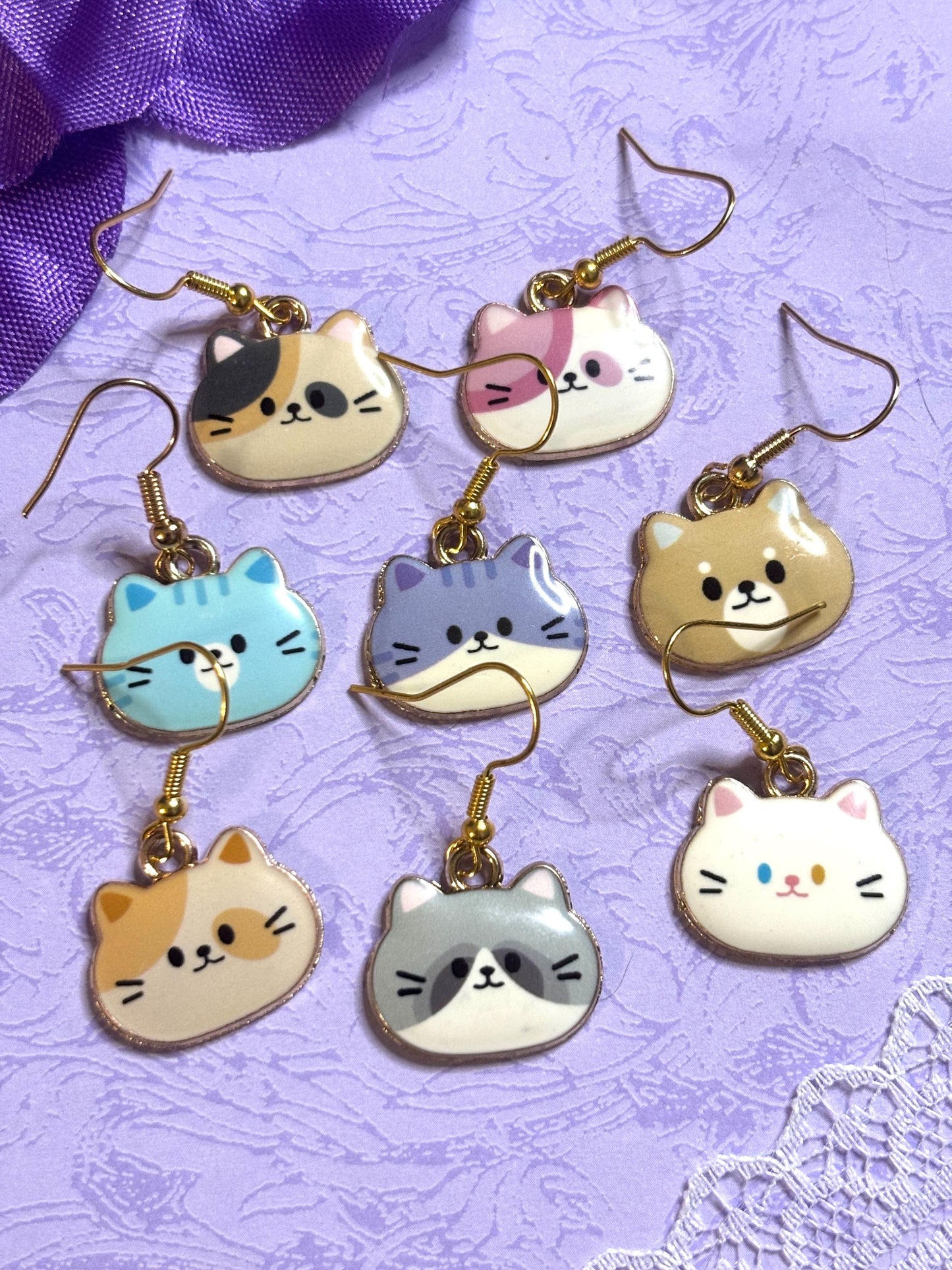 Cute Cat Face Earrings Enamel Cat Jewelry Gold Plated Lightweight Hypoallergenic Hooks Adorable Gift for Cat Lovers in Fun Colors