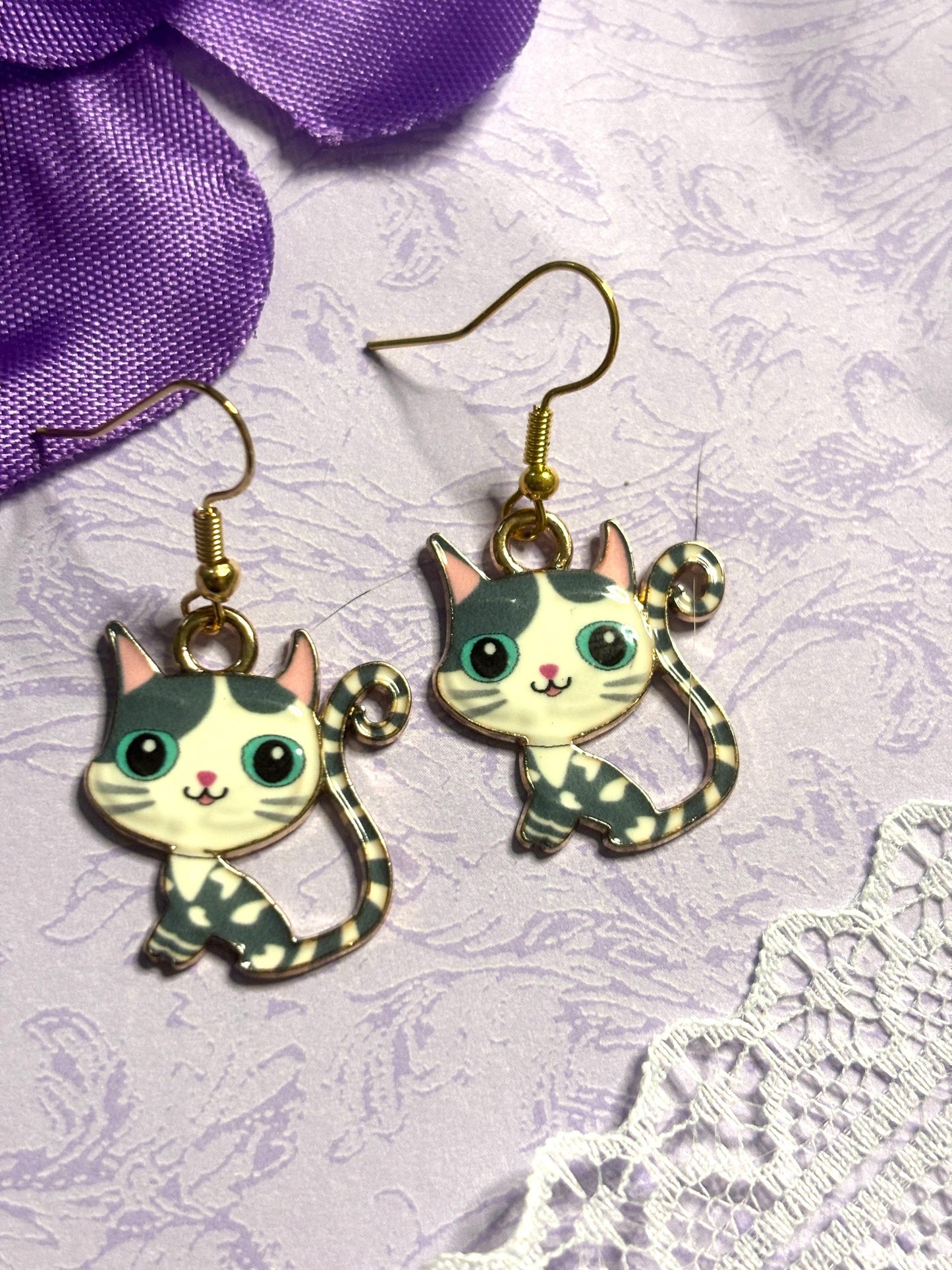 Cute Cat Earrings Enamel Cat Jewelry Silver Plated Lightweight Hypoallergenic Hooks Adorable Gift for Cat Lovers in Fun Color Options