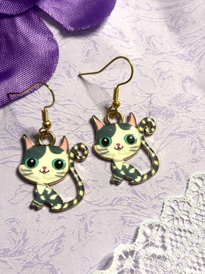 Cute Cat Earrings Enamel Cat Jewelry Silver Plated Lightweight Hypoallergenic Hooks Adorable Gift for Cat Lovers in Fun Color Options