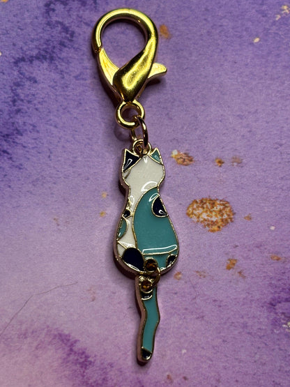 Silhouette Cat Purse Charm Enamel Cat Bag Charm Dangly Tail Kitty Keychain Zipper Pull Colorful Cat Gift Gold Lobster Clasp Cat lovers