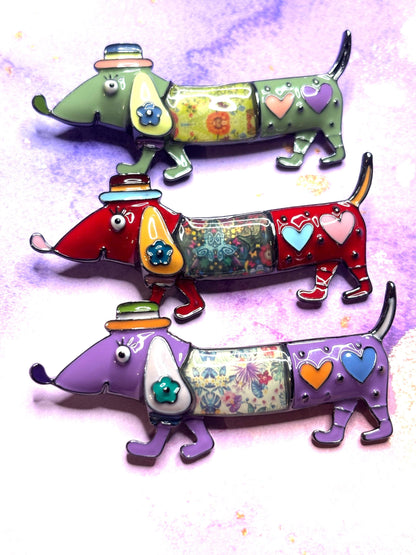 Cute Dachshund Broaches Pins Colorful Wiener Dog Jewelry Fun Green Red and Purple Dachshund Broach Adorable Dog Pins for Women