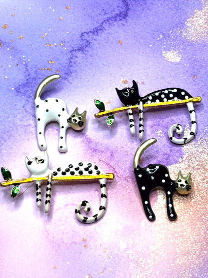 Polka Dot Cat Broaches Pins Colorful Cat Jewelry Cute Spotted Kitty Broach Fun Animal Accessory with 4 Unique Cat Styles for Women