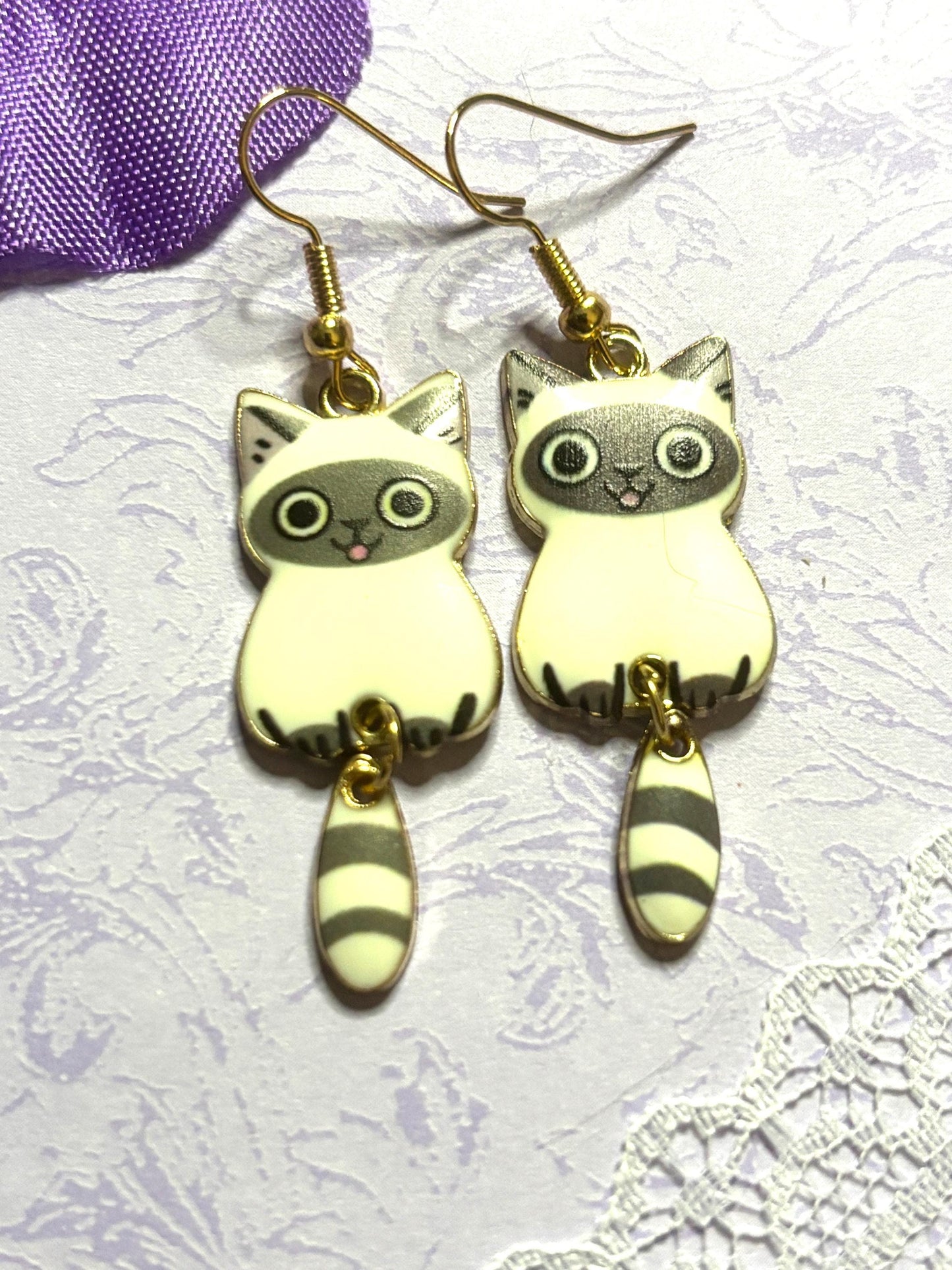 Dangly Tail Cat Earrings Enamel Cat Jewelry with Gold Plating Lightweight Hypoallergenic Hooks Cute Cat Lover Gift in Multiple Colors