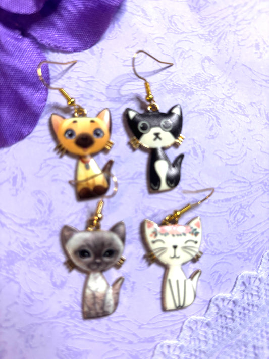 Sweet Cat Earrings Enamel Cat Jewelry Gold Plated Lightweight Hypoallergenic Hooks Cute Gift for Cat Lovers in Siamese and Tuxedo Styles