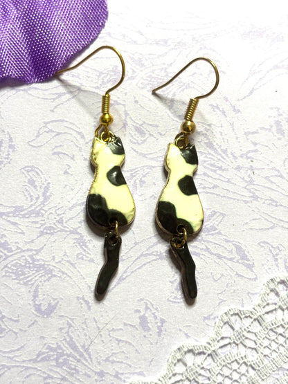 Silhouette Cat Earrings Enamel Cat Jewelry Gold Plated Lightweight Hypoallergenic Hooks Cute Gift for Cat Lovers in Multiple Colors