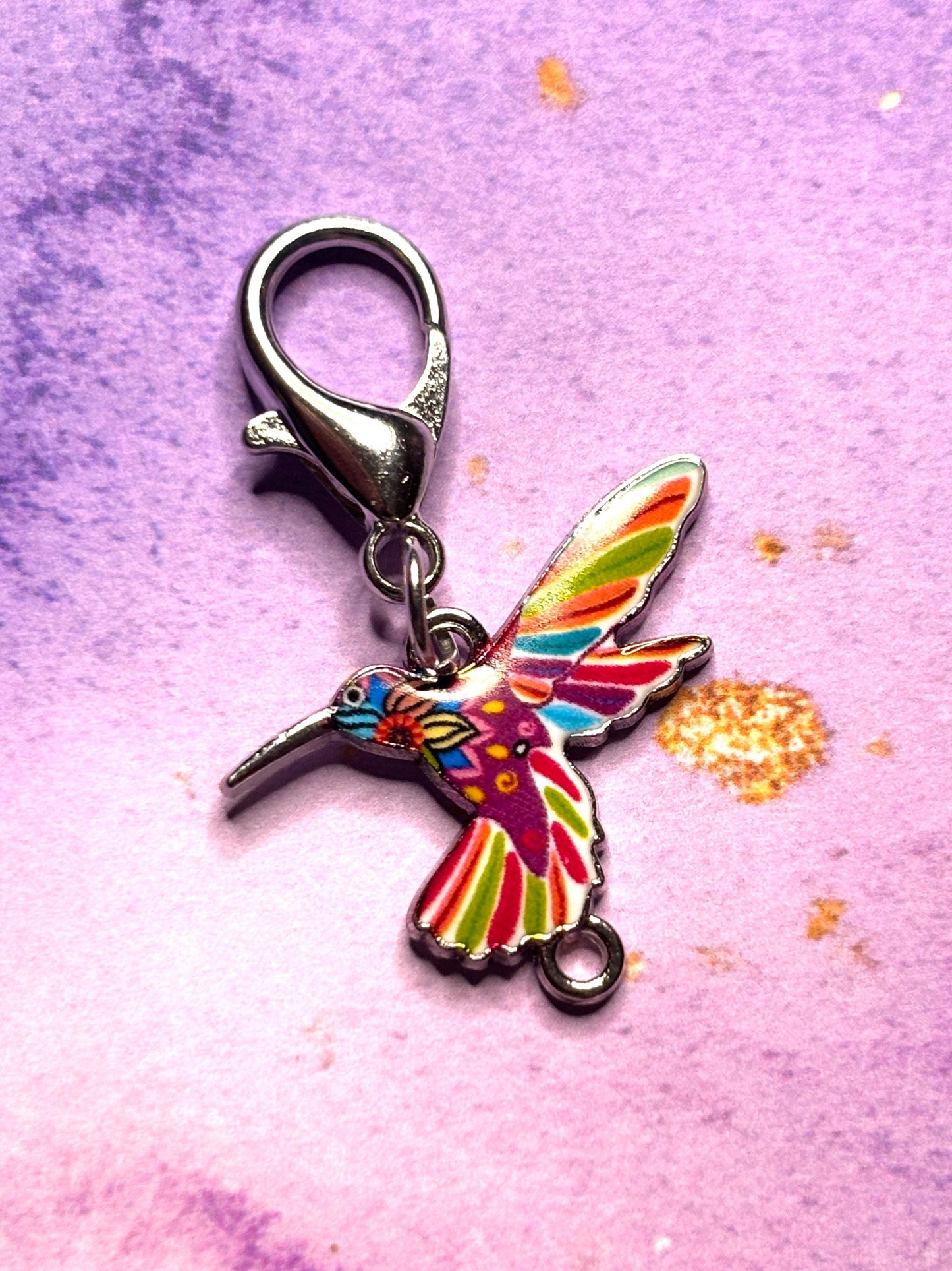 Colorful Hummingbird Purse Charm Enamel Bird Bag Charm Hummingbird Keychain Zipper Pull Colorful Bird Gift Silver Lobster Clasp Wildlife