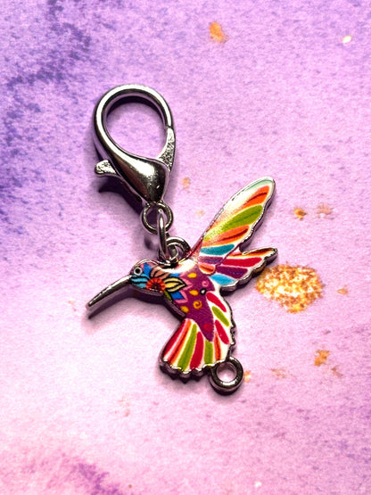 Colorful Hummingbird Purse Charm Enamel Bird Bag Charm Hummingbird Keychain Zipper Pull Colorful Bird Gift Silver Lobster Clasp Wildlife
