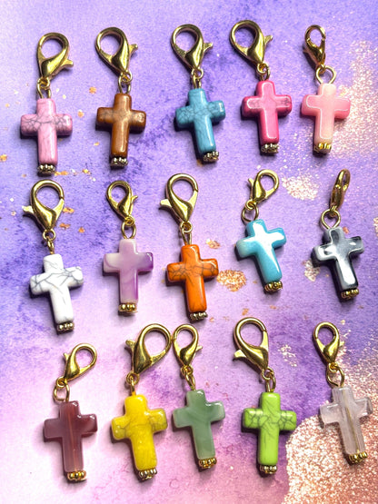 Cross Purse Charm Gemstone Cross Bag Charm Religious Keychain Zipper Pull Colorful Faith Gift Spiritual Accessory Christian gift for her
