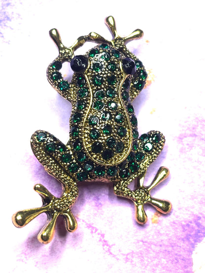 Rhinestone Frog Broaches Pins Sparkling Frog Jewelry Colorful Black and Green Gem Frog Broach Cute Animal Pins for Women