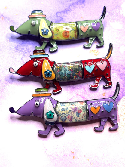 Cute Dachshund Broaches Pins Colorful Wiener Dog Jewelry Fun Green Red and Purple Dachshund Broach Adorable Dog Pins for Women