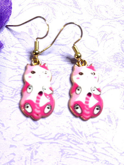 Cuddly Cat Earrings with Vivid Enamel Colors Gold Backs and Hypoallergenic Hooks in Nine Adorable Color Options for Cat Lovers