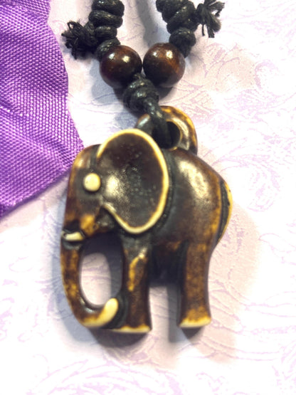 Faux Ivory Elephant Pendant Necklace Adjustable Leather Cord Tribal Style Elephant Jewelry Boho Animal Necklace for Nature Lover Gift