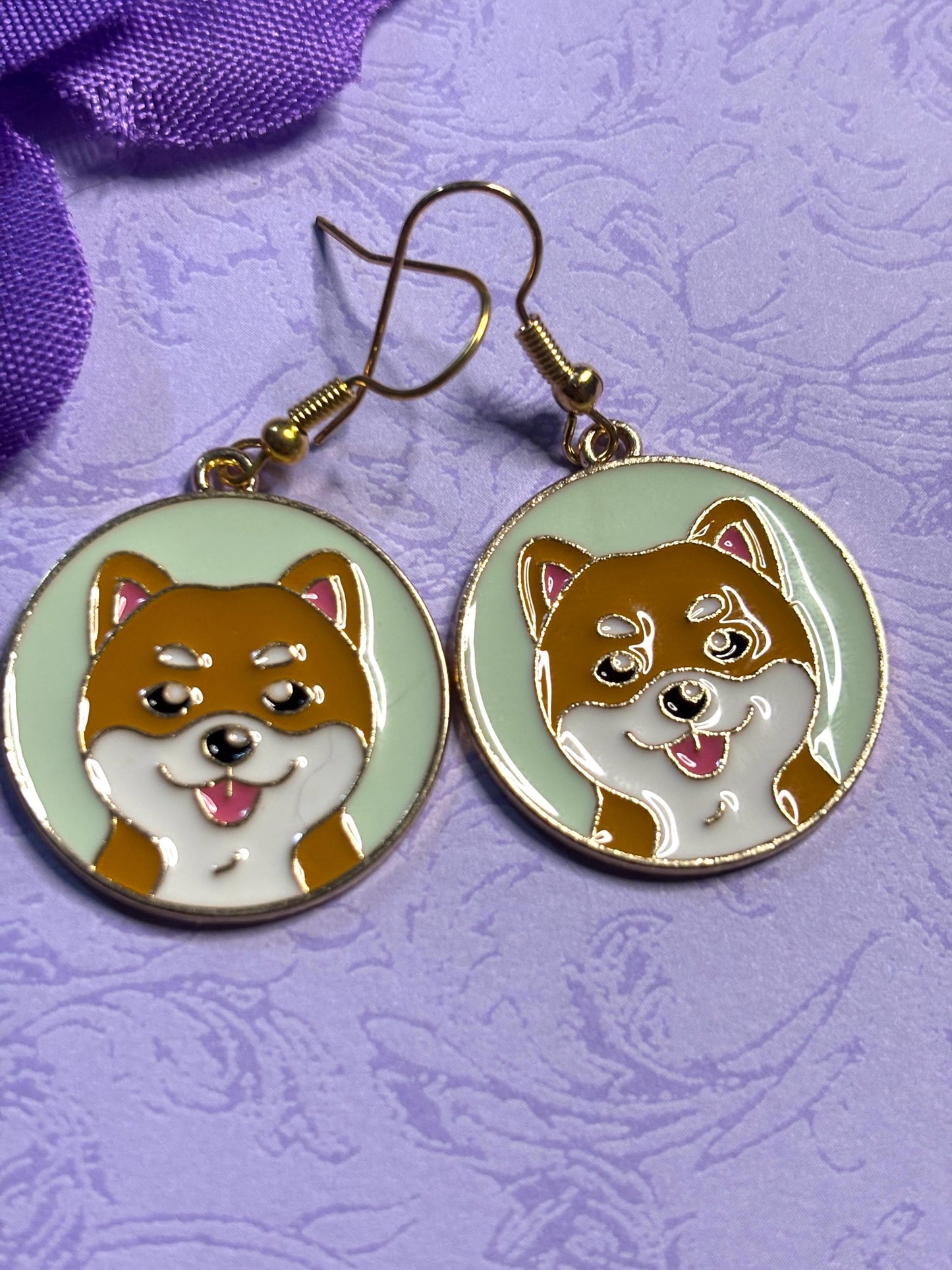 Round Dog Earrings with Vivid Enamel Colors Gold Plated Backs and Hypoallergenic Hooks Featuring Huskies Poodles Doodles and More