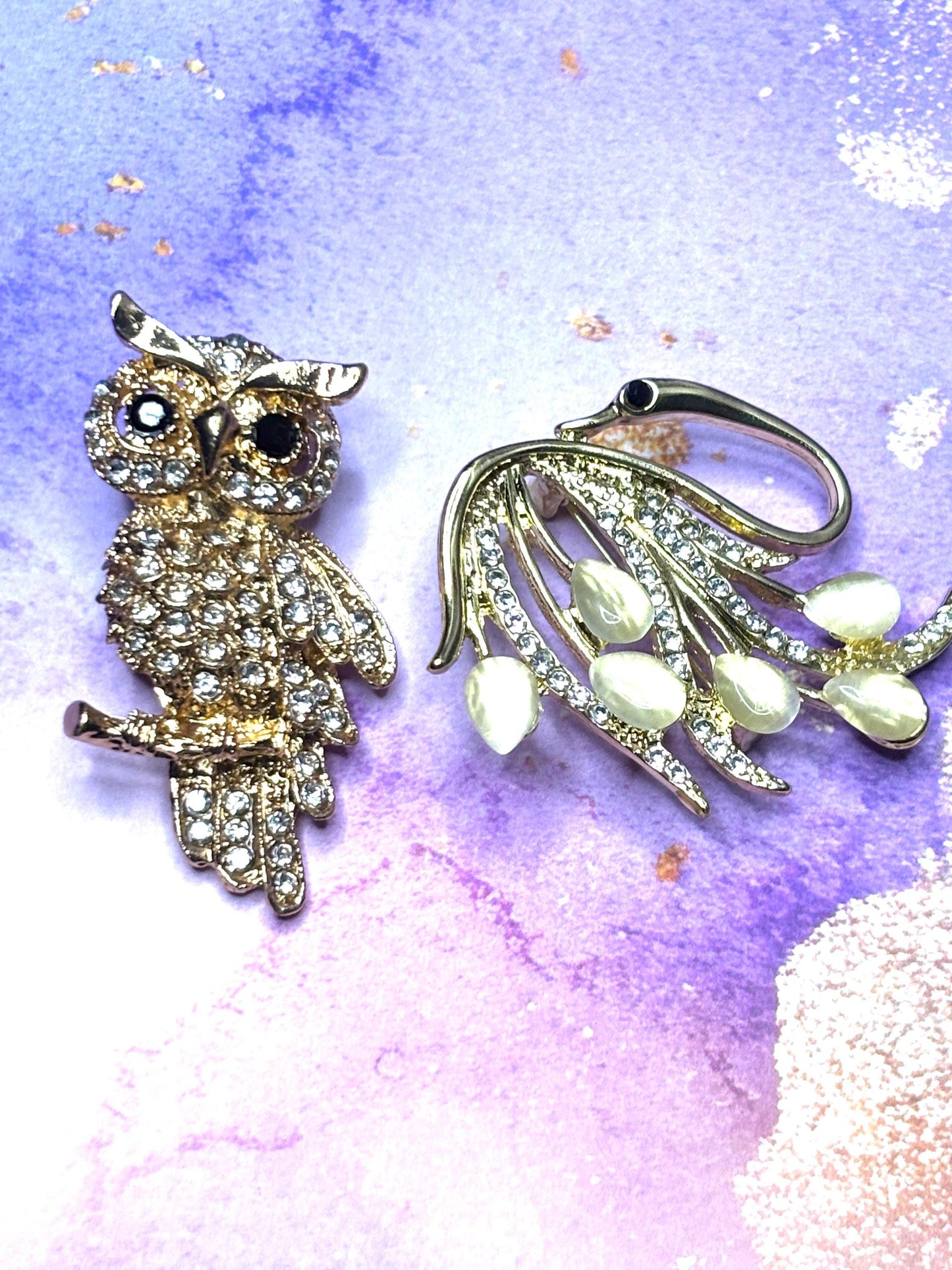 Rhinestone Owl and Swan Broaches Pins Sparkling Animal Jewelry Elegant Gem Accented Broach Cute Owl and Swan Pins for Women