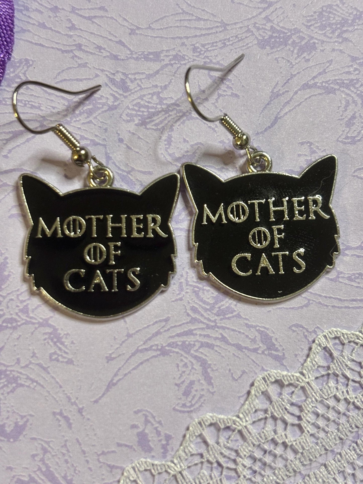 Mother of Cats Cat Earrings Enamel Cat Jewelry Silver Plated Lightweight Hypoallergenic Hooks Funny Gift for Cat Moms and Pet Lovers