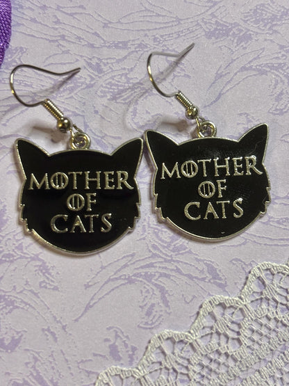 Mother of Cats Cat Earrings Enamel Cat Jewelry Silver Plated Lightweight Hypoallergenic Hooks Funny Gift for Cat Moms and Pet Lovers