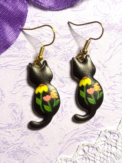 Floral Cat Earrings Enamel Cat Jewelry Gold Plated Lightweight Hypoallergenic Hooks Cute Cat Lover Gift in Floral and Animal Breed Styles