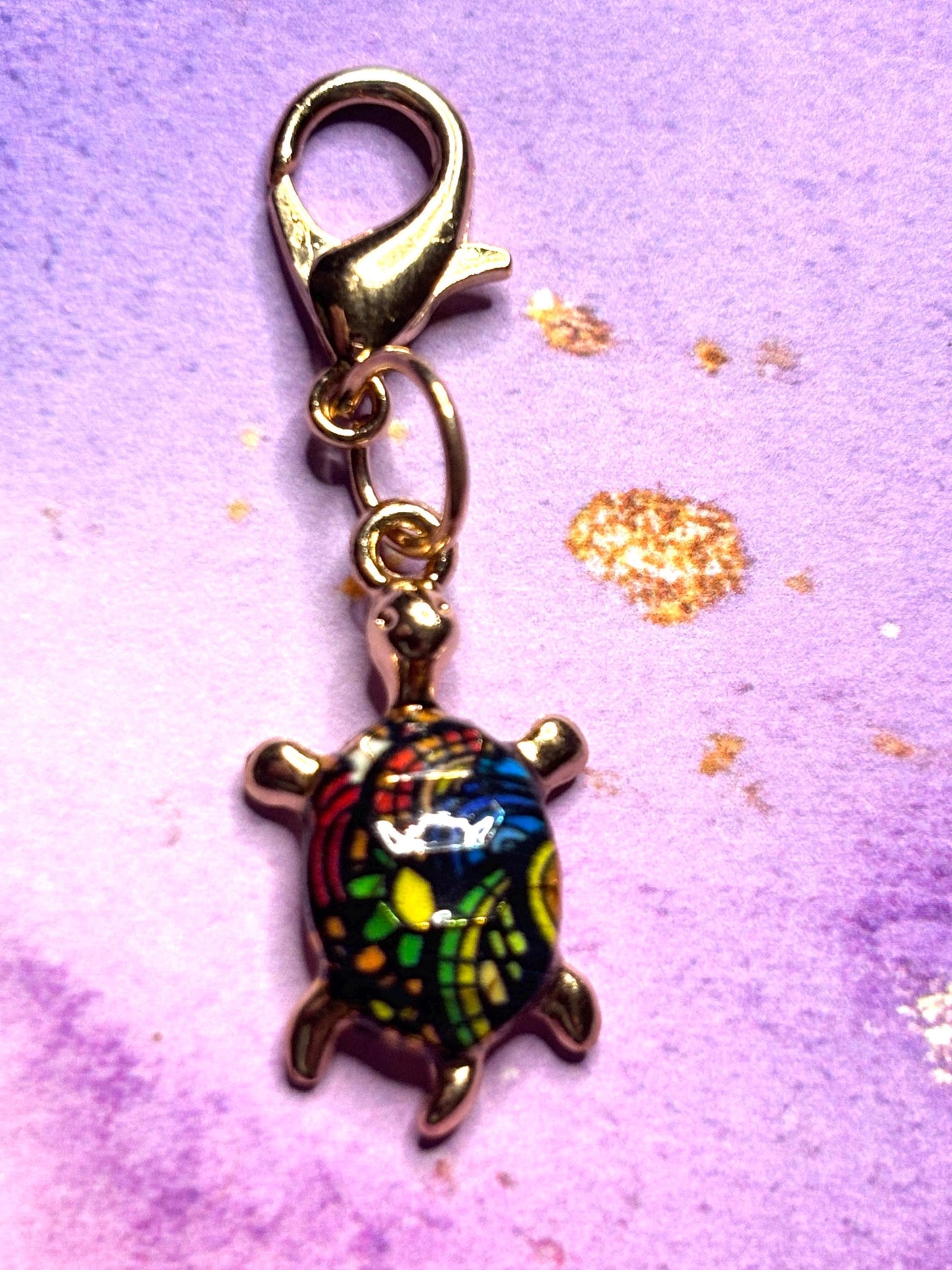 Colorful Turtle Purse Charm Enamel Turtle Bag Charm Cute Turtle Keychain Zipper Pull Colorful Turtle Gift Gold Lobster Clasp Marine Life