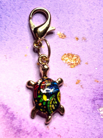 Colorful Turtle Purse Charm Enamel Turtle Bag Charm Cute Turtle Keychain Zipper Pull Colorful Turtle Gift Gold Lobster Clasp Marine Life