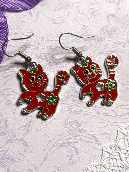 Funny Cat Earrings Enamel Cat Jewelry Silver Plated Lightweight Hypoallergenic Hooks Humorous Gift for Cat Lovers in Bold Fun Colors
