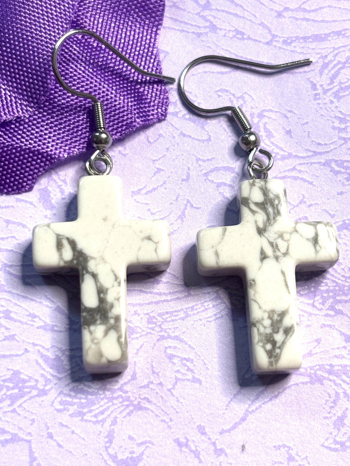 Natural Stone Cross Earrings with Hypoallergenic Hooks in Eight Gemstone Color Options Spiritual Lightweight Handmade Jewelry