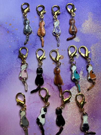 Silhouette Cat Purse Charm Enamel Cat Bag Charm Dangly Tail Kitty Keychain Zipper Pull Colorful Cat Gift Gold Lobster Clasp Cat lovers