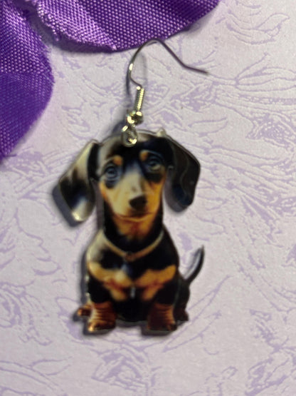 Dachshund Earrings Dog Lover Jewelry Laser Cut Acrylic Rhinestone Doxie Earrings Hypoallergenic Hooks Gift for Dachshund Owners