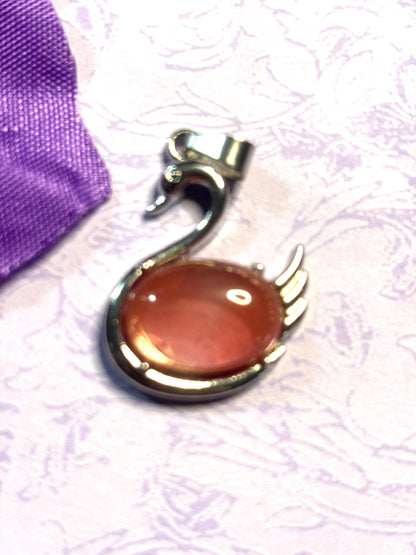 Natural Stone Swan Pendant Necklace Silver Swan Jewelry Real Gemstone Pendant on 925 Silver Chain Elegant Animal Lover Gift for Her